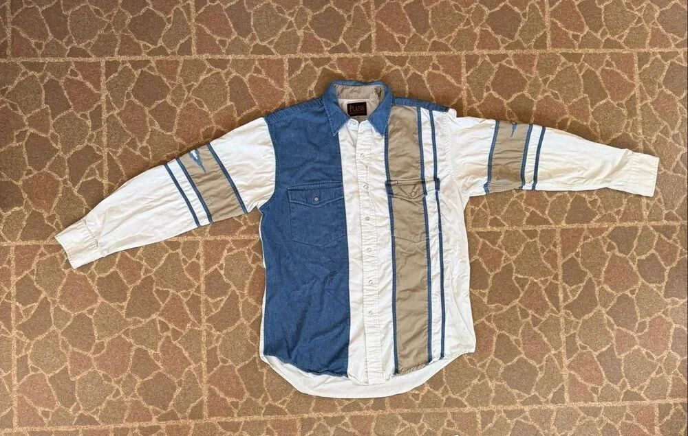Vintage Pearl Snap Western Button Up Shirt Cowboy Ranch Long Sleeve Plains Sz M